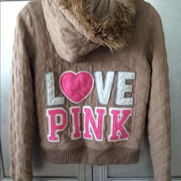 Victoria's Secret Jackets & Blazers - Love Pink 1986 Quilt Medium Brown Zip Hoodie XS
